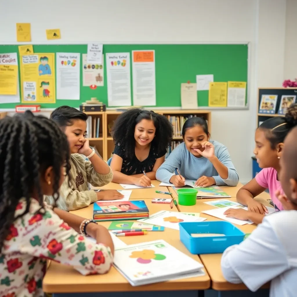 Diverse classroom with culturally inclusive learning materials.