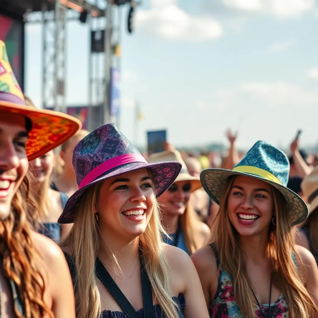 Festival-goers wearing trendy hats at Coachella