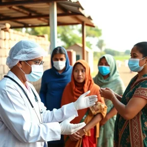 A healthcare worker conducting cancer screenings in a rural area