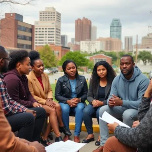 Community members discussing Kansas City crime survey