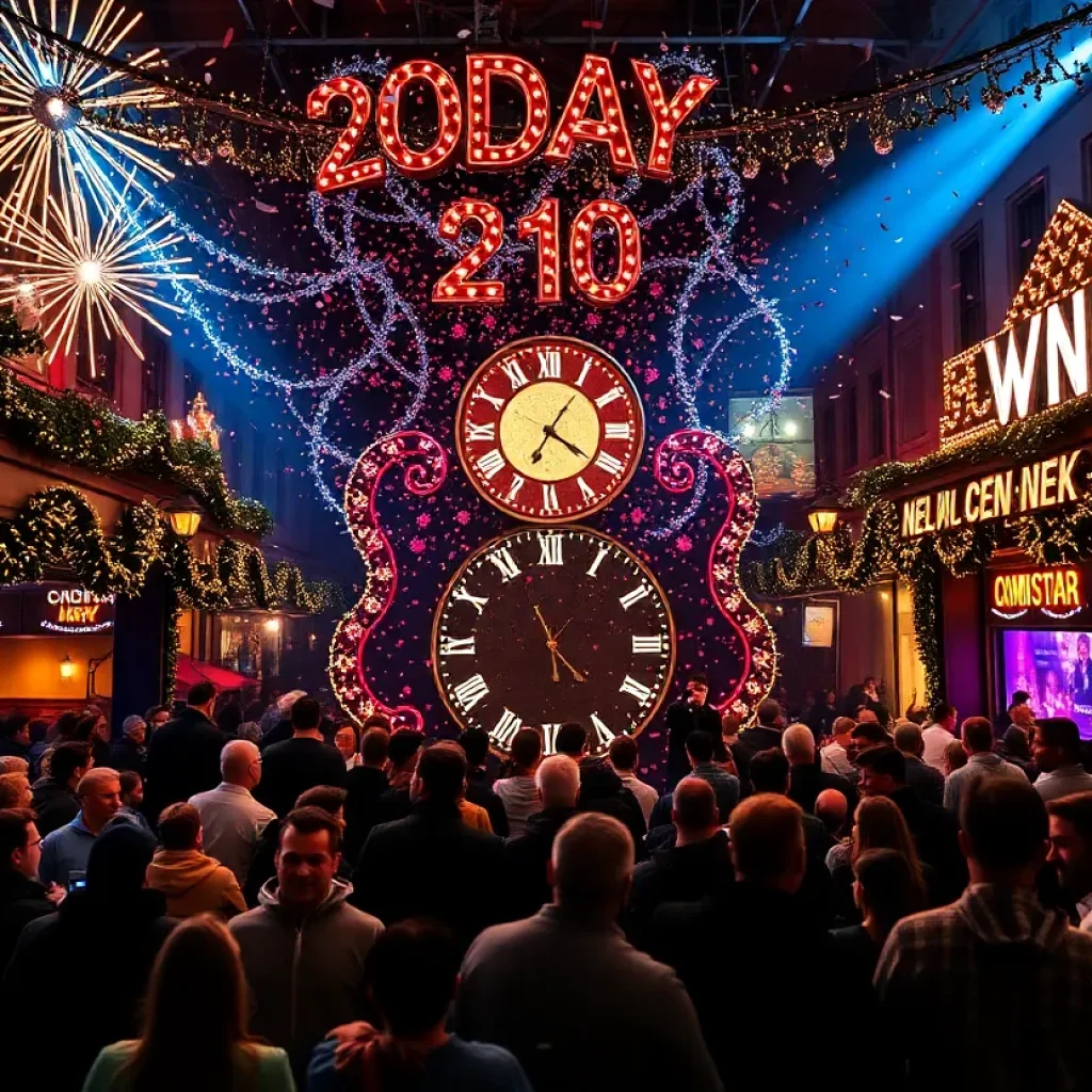 Crowd celebrating New Year's Eve in Kansas City