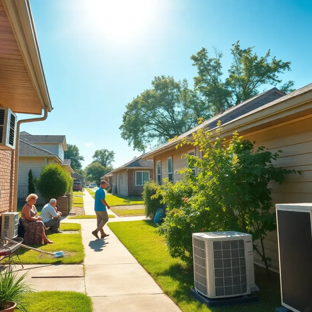 Summer scene in Kansas City with families managing electricity usage.