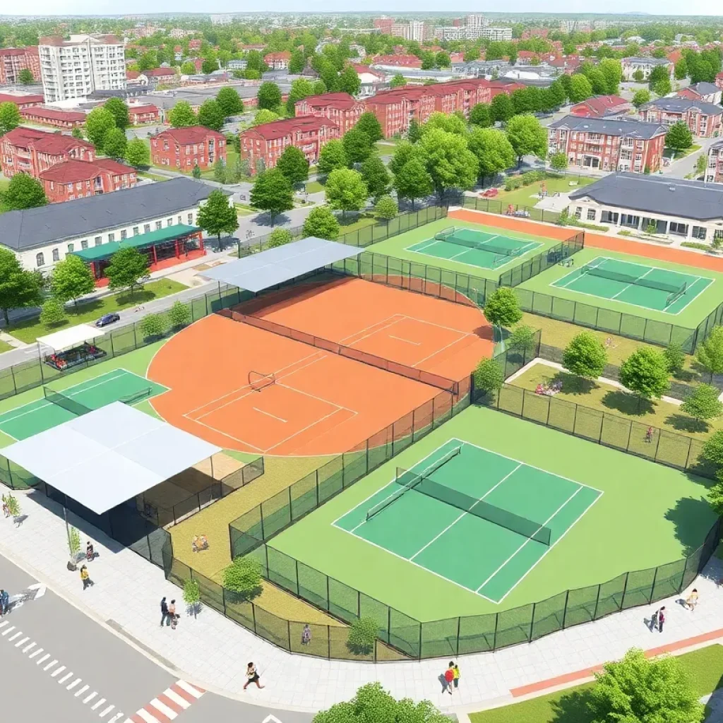 Architectural design of the Kansas City Tennis Center redevelopment project.