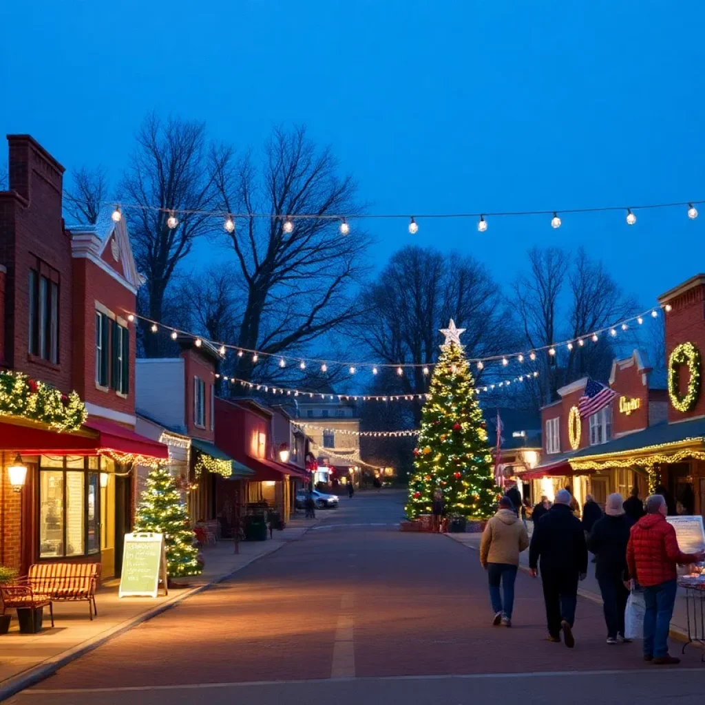 A community celebration in a small town during Christmas