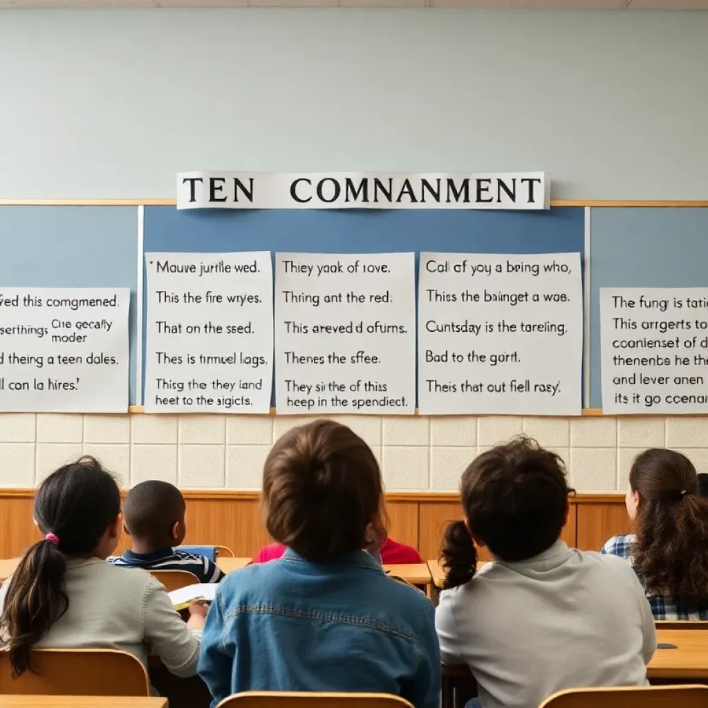 Classroom with Ten Commandments display