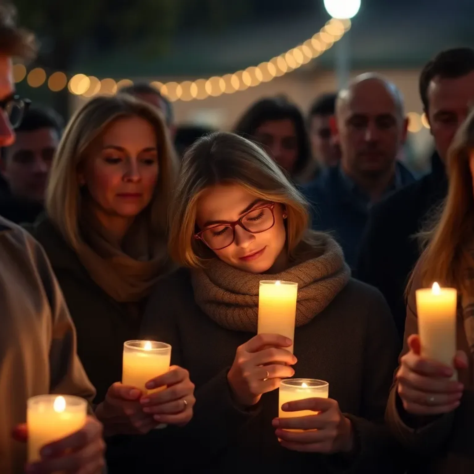 Community members gather with candles to mourn a sports reporter