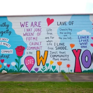 A colorful mural celebrating Dr. King's legacy painted on a school wall.