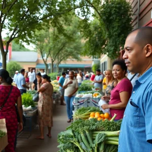 Locals shopping in a vibrant East Kansas City market