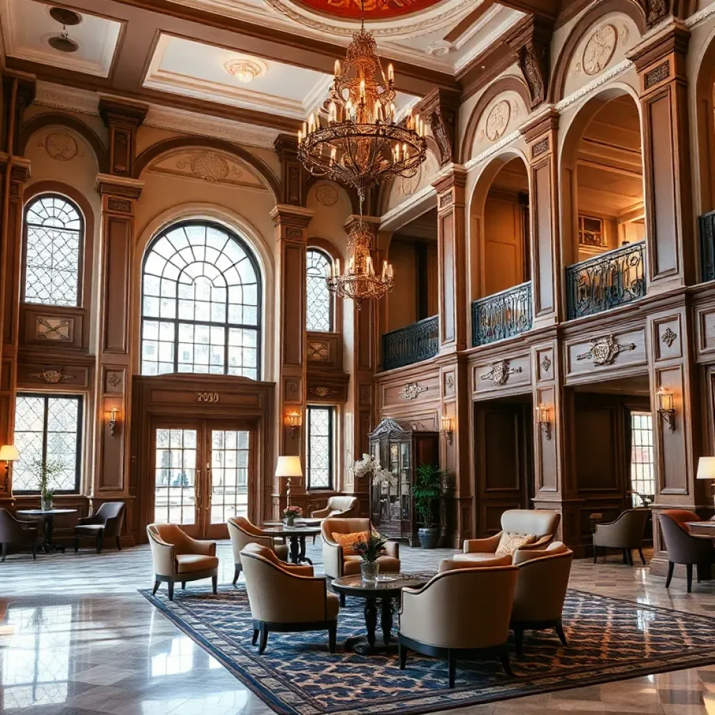 Lobby interior of the Epperson House as a boutique hotel