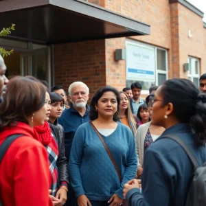 Community members gather in front of Genesis School expressing concern over charter loss