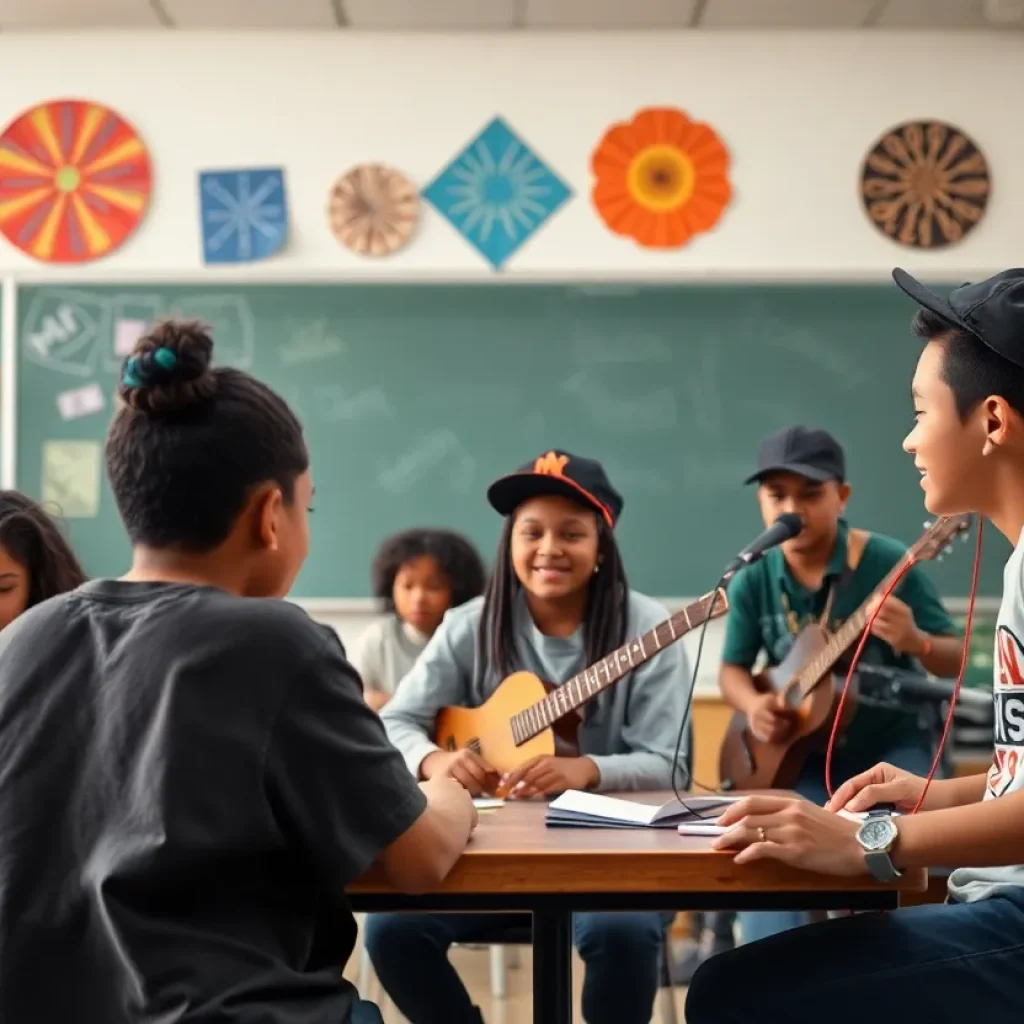 Students engaged in a hip-hop music workshop in Kansas City