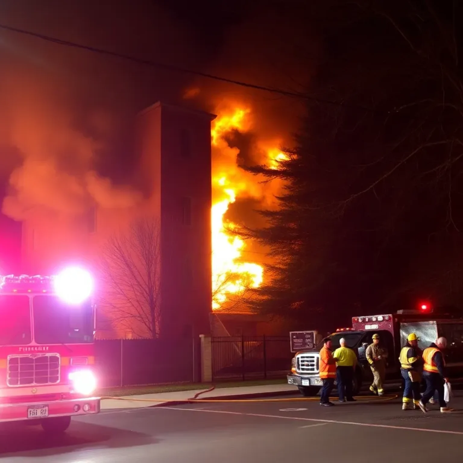 Firefighters battling a blaze at an apartment complex