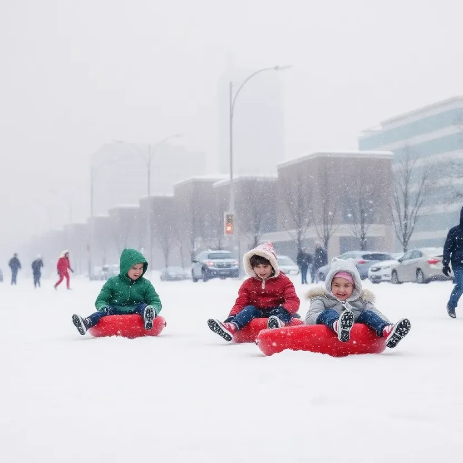 Kids playing in the snow during the Kansas City blizzard