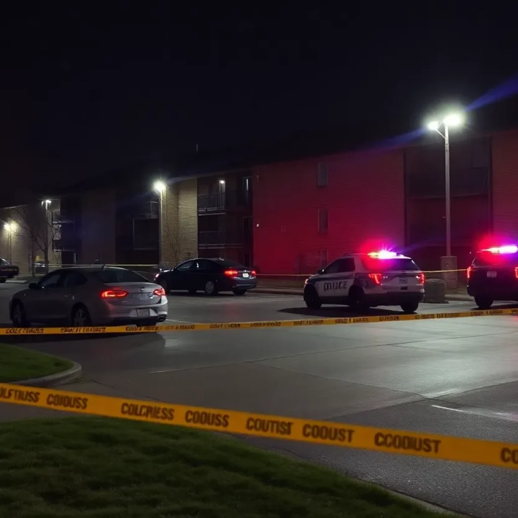 Nighttime investigation scene at a Kansas City apartment complex