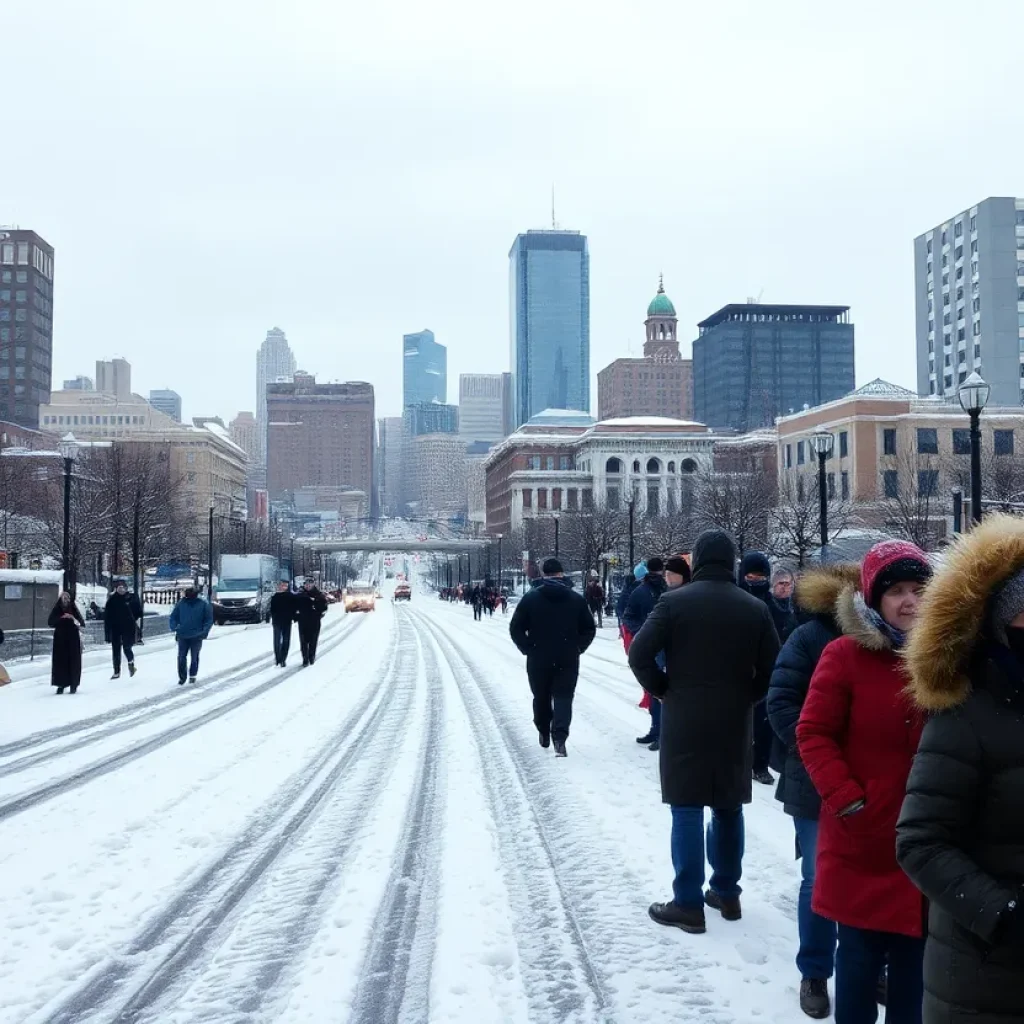 Kansas City skyline during cold weather with snow