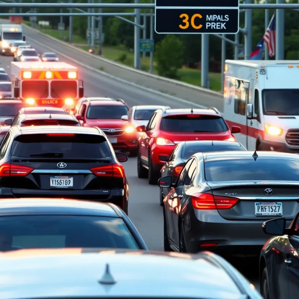 Traffic jam on a highway in Kansas City