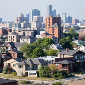 Diverse families in front of residential buildings in Kansas City