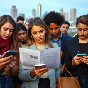 A group of people in Kansas City discussing concerns about misinformation on social media.