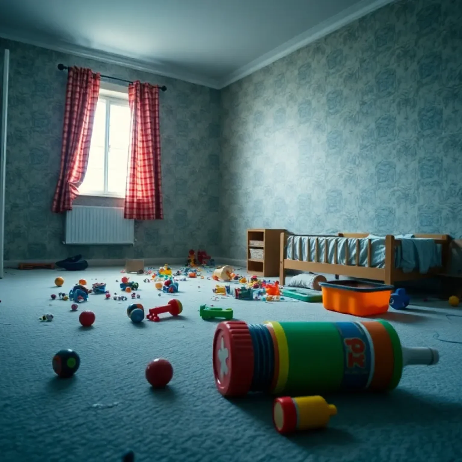 Empty child's room representing loss and neglect