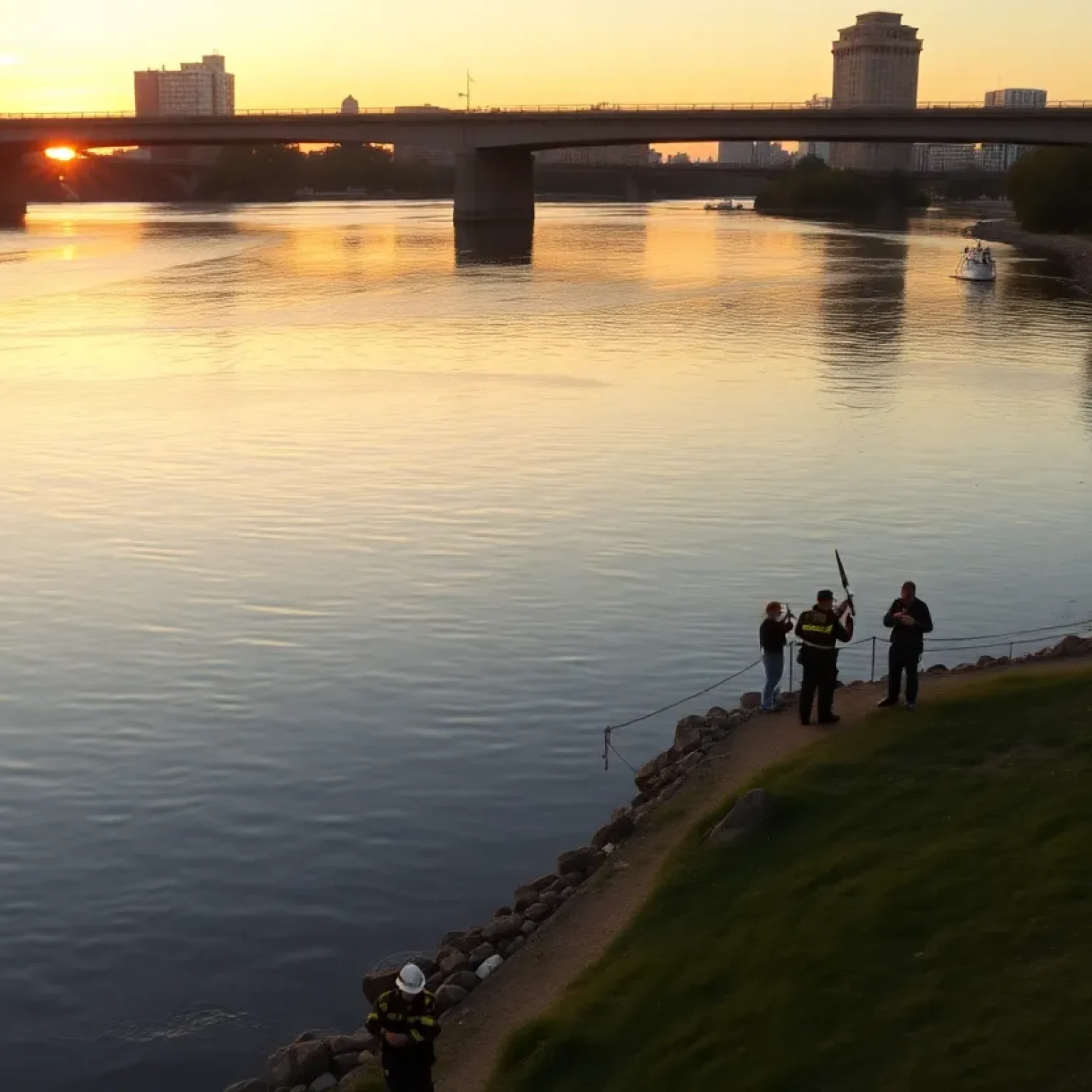 River in Kansas City with emergency responders