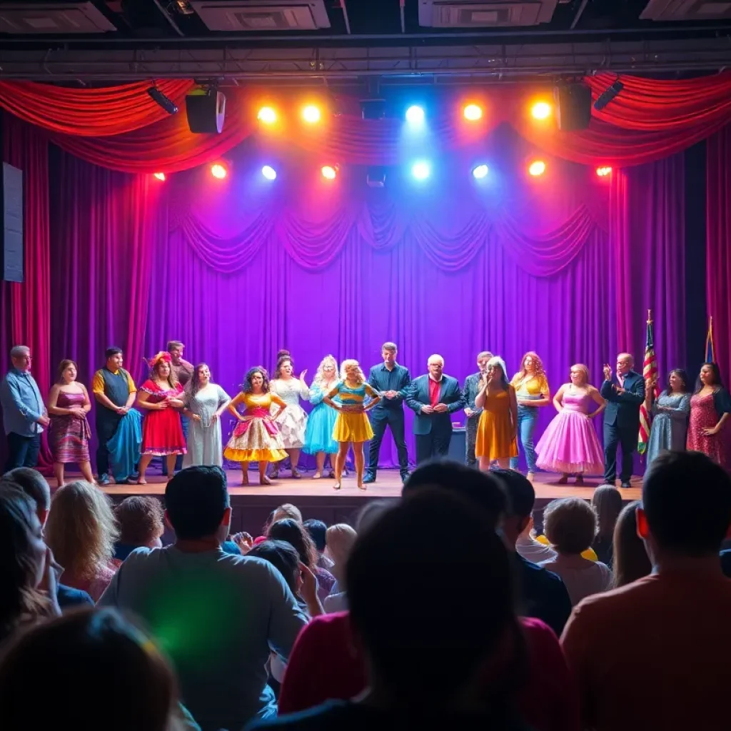 A colorful theater performance in Kansas City celebrating local talent.