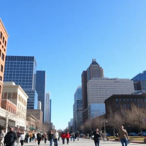 Kansas City enjoying warm weather with people outside