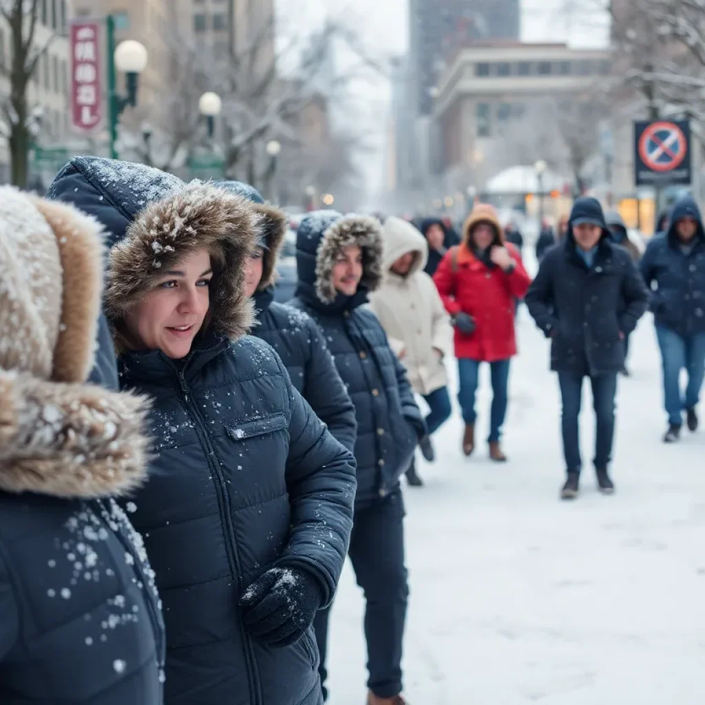 People bundling up in Kansas City winter weather