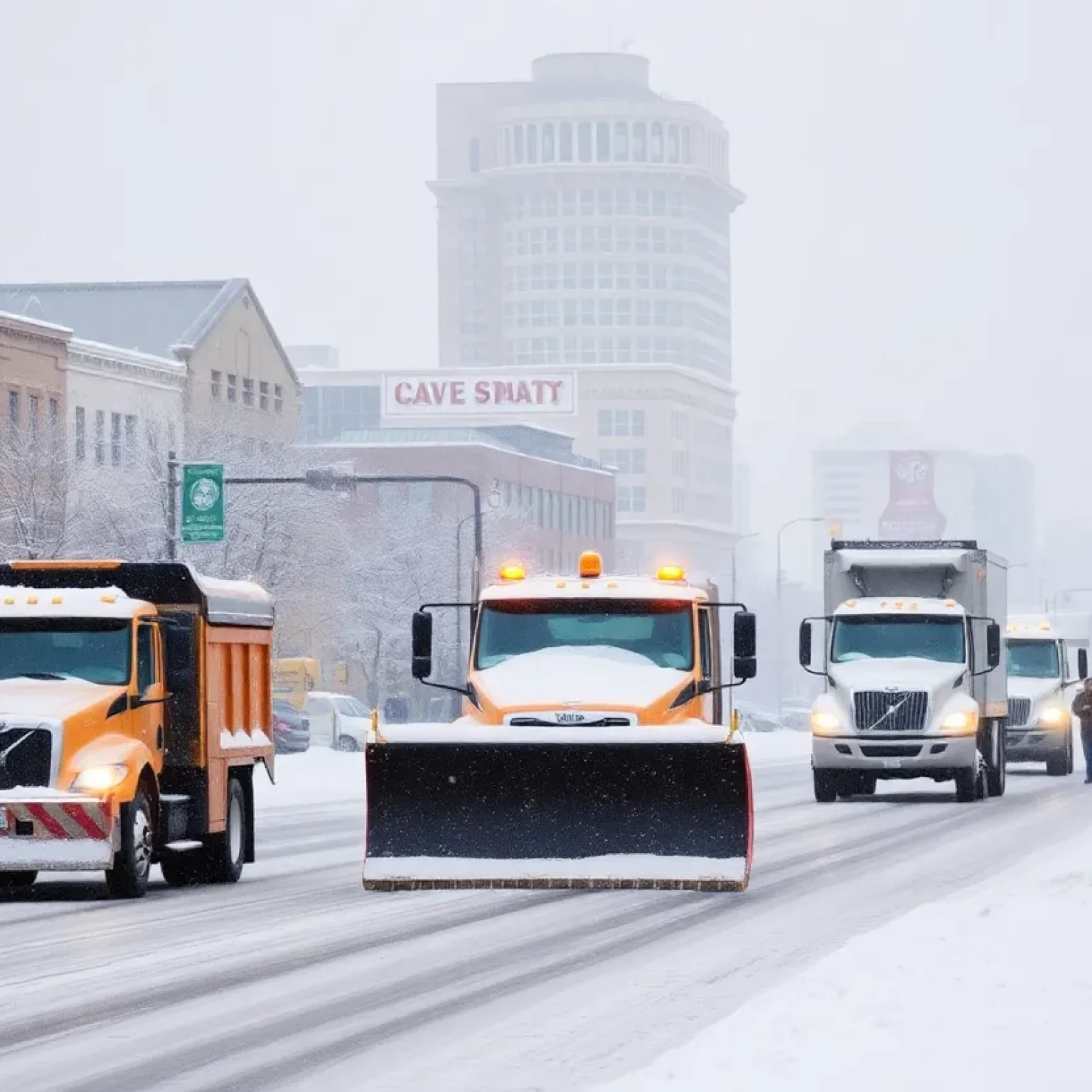 Snow plows and city workers preparing for winter storm in Kansas City