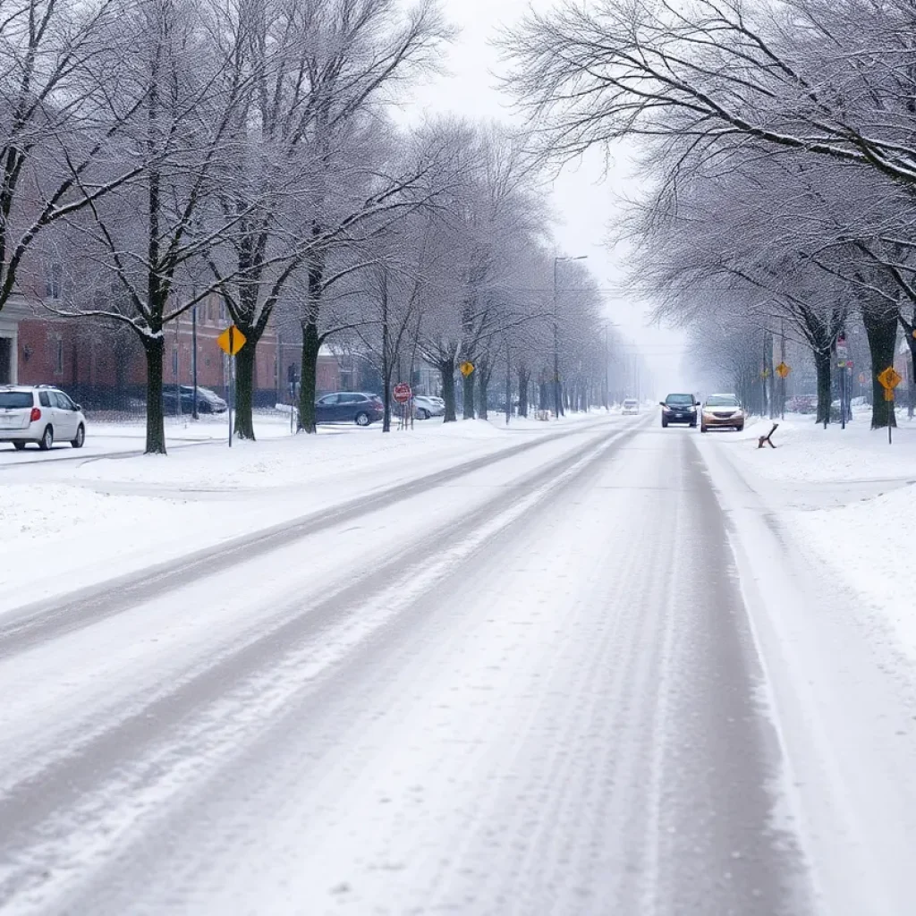 Snow-covered trees and closed schools in Kansas City during winter storm