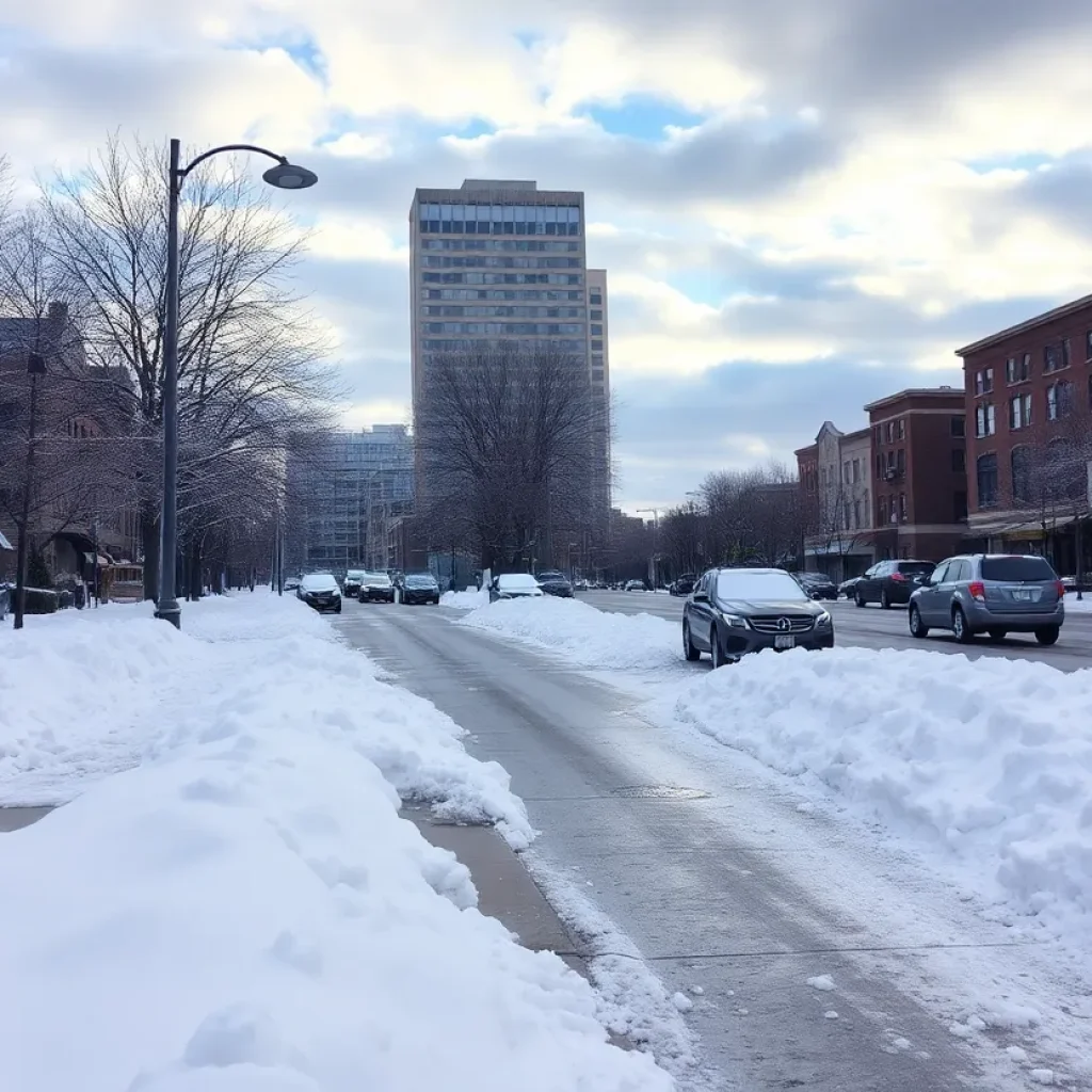 Snow-covered street in Kansas City after a blizzard