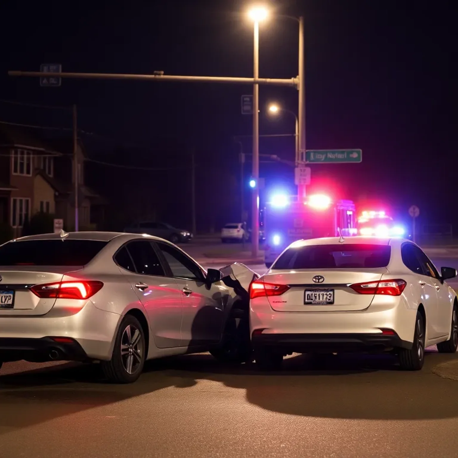 Emergency responders at a two-car collision scene in Lenexa