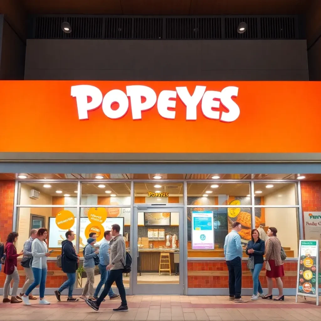 Exterior view of a new Popeyes restaurant in Kansas City, Kansas