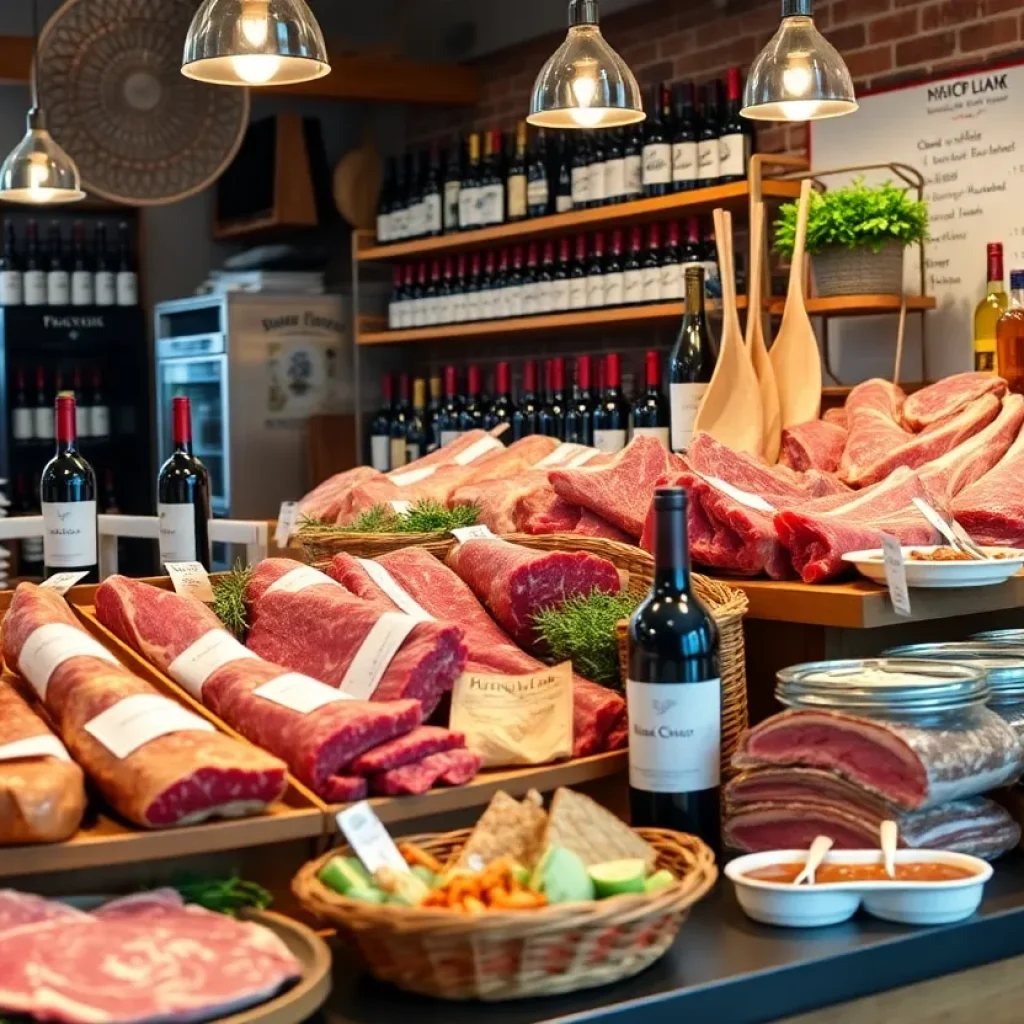 Interior of the New York Butcher Shoppe in Kansas City with meat displays