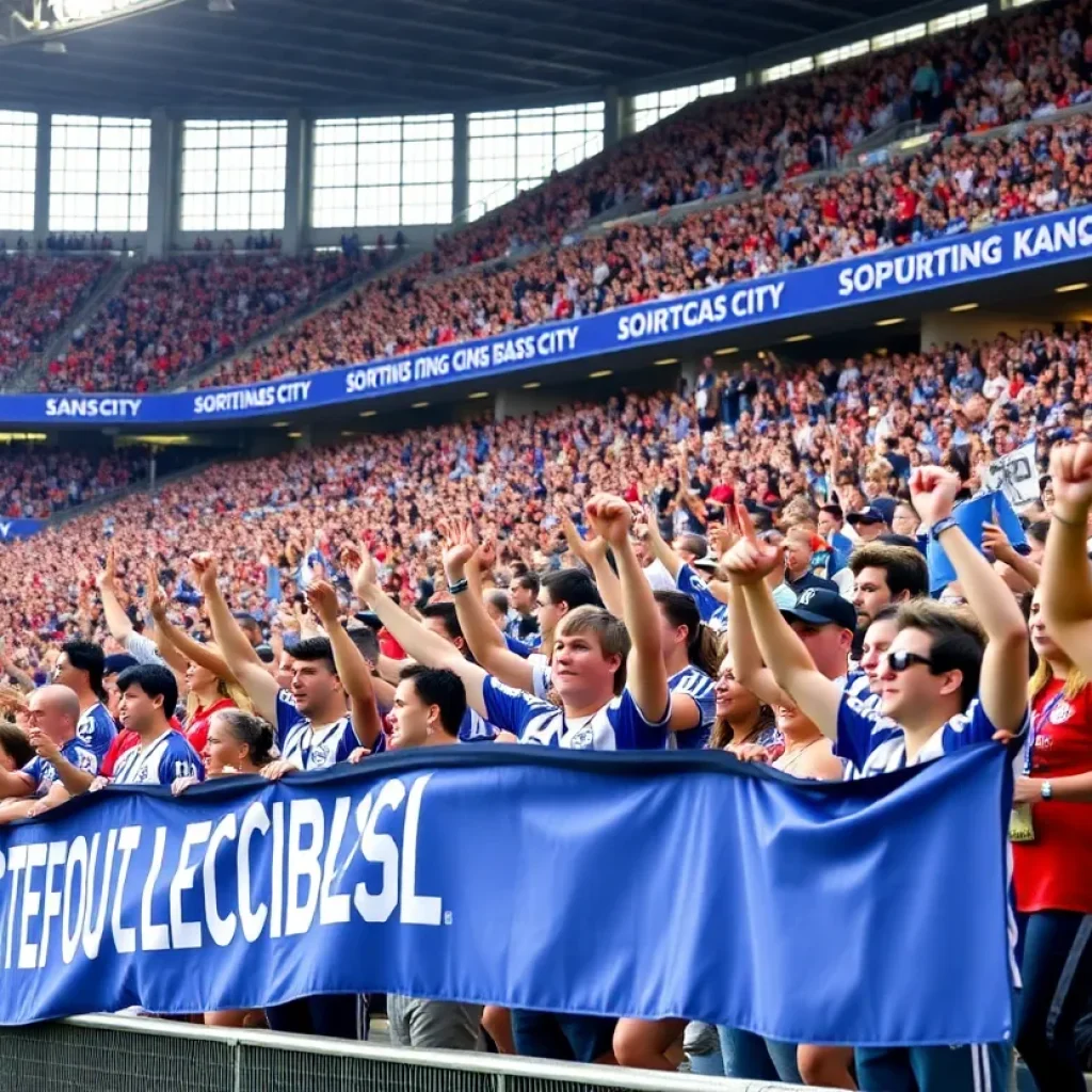 Enthusiastic fans cheering during a Sporting Kansas City match