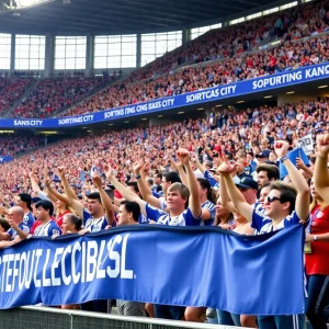 Enthusiastic fans cheering during a Sporting Kansas City match