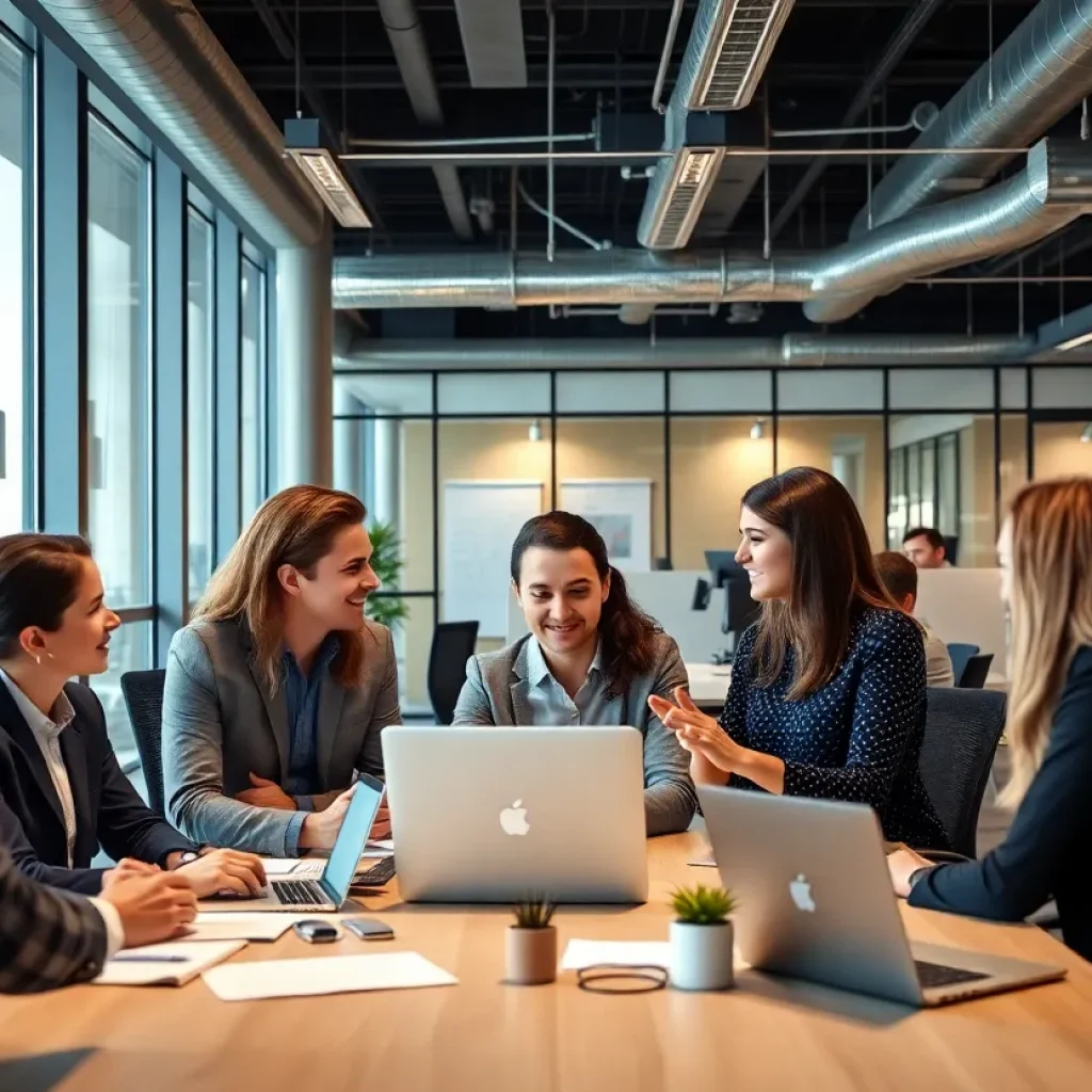 Employees collaborating in the Sun Life Kansas City office.