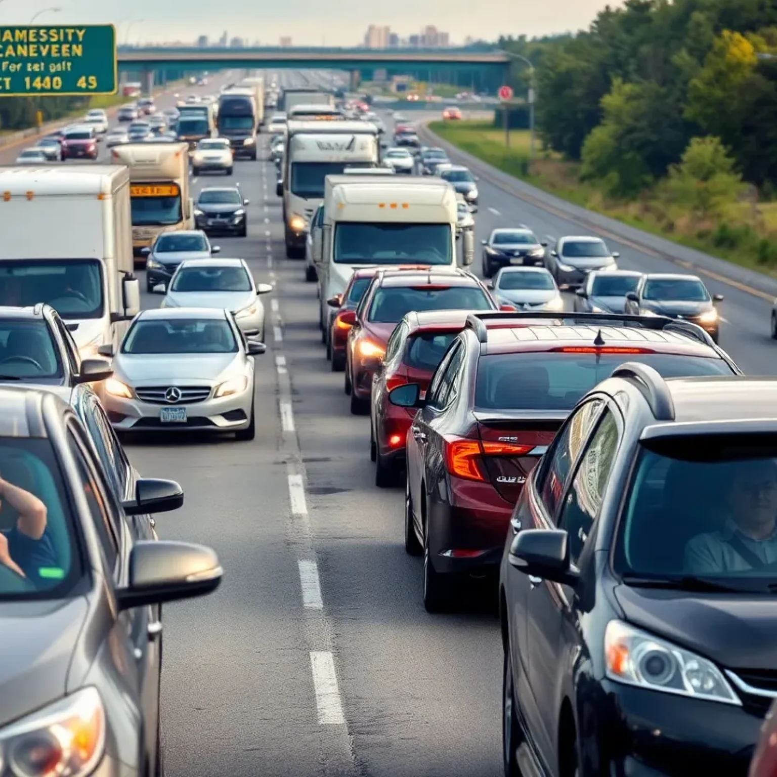 Traffic jam in Kansas City with several broken down vehicles