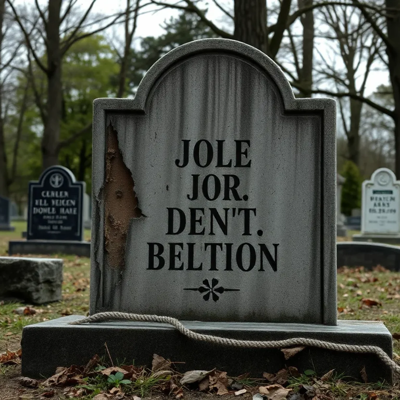 Damaged headstone in a cemetery