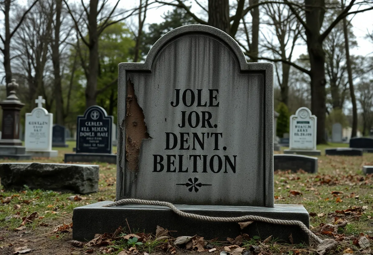 Damaged headstone in a cemetery