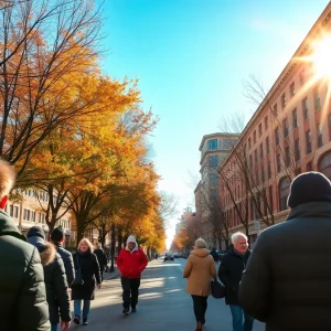 A sunny day in Kansas City with people enjoying the weather before the cold front.