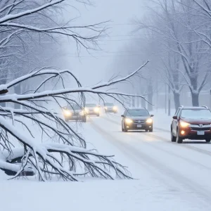 Icy roads covered in snow during Winter Storm Blair