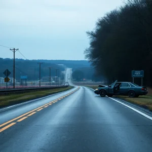 Scene of a car accident in Oxford, Missouri.