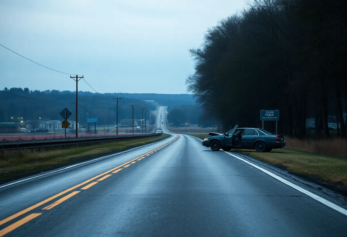 Scene of a car accident in Oxford, Missouri.