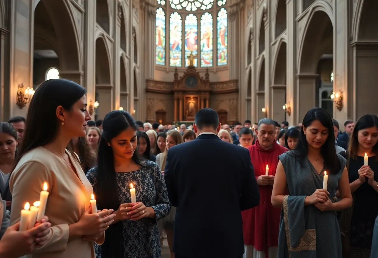 Attendees gather for an interfaith prayer service at the National Cathedral.