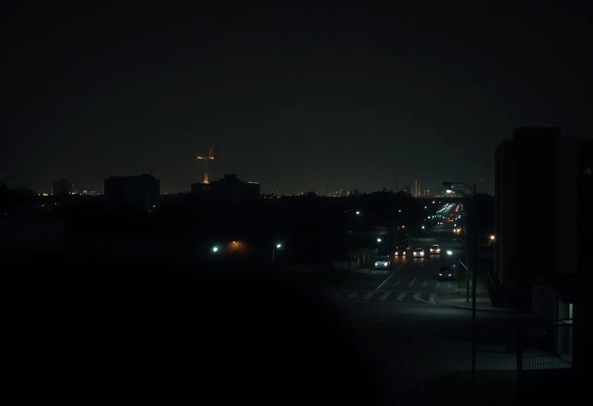 A dimly lit urban street in Kansas City depicting crime atmosphere