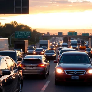 Traffic congestion in Kansas City during evening rush hour