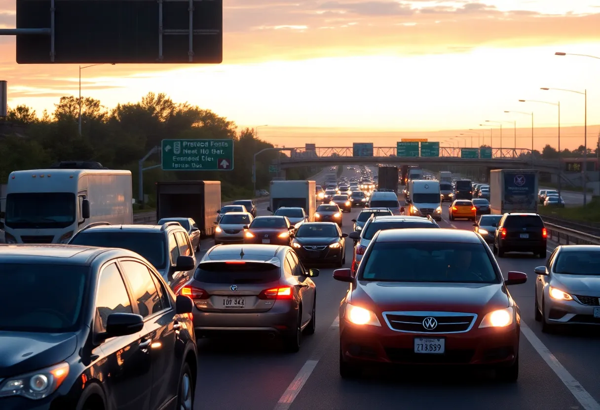 Traffic congestion in Kansas City during evening rush hour