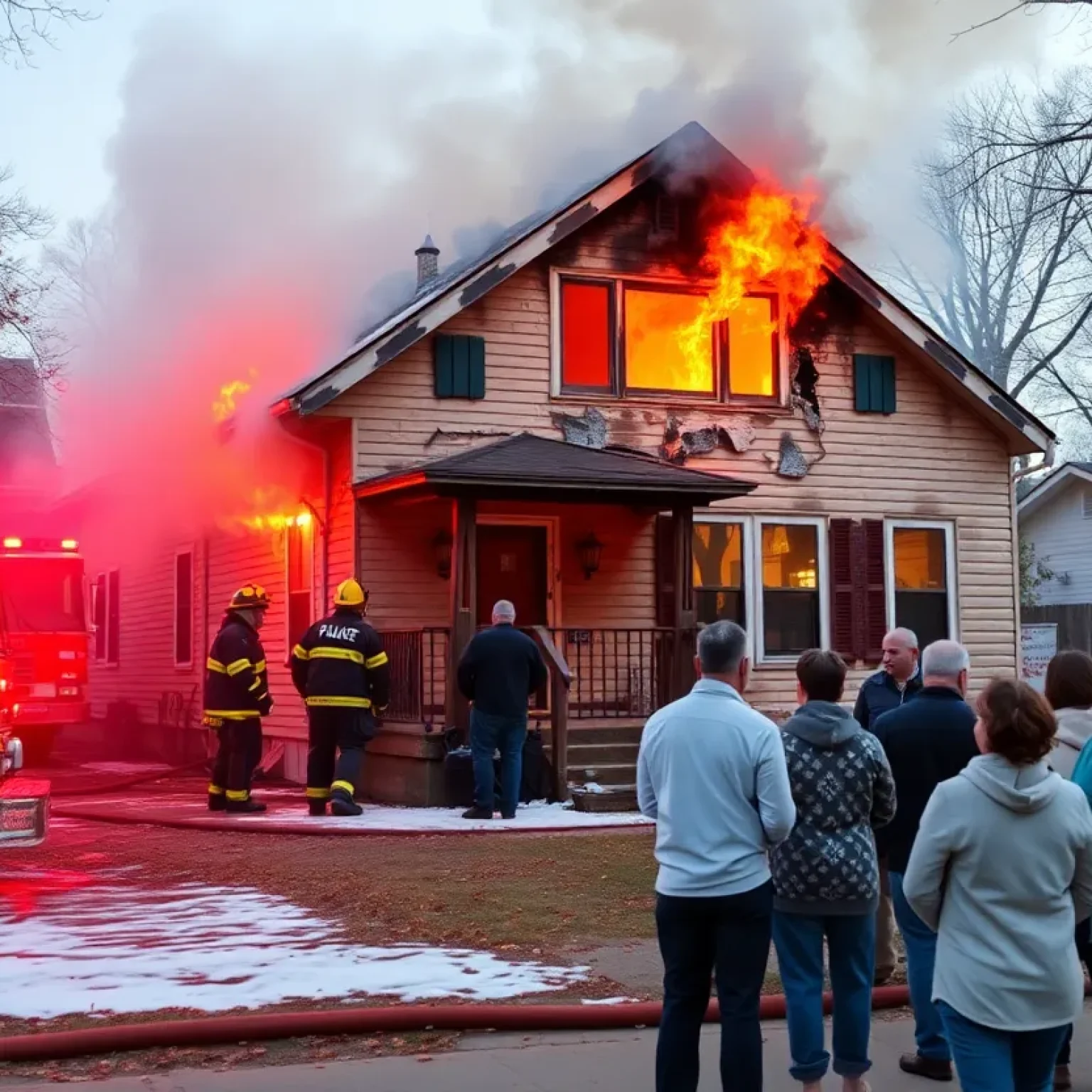 Firefighters battling a house fire in Kansas City