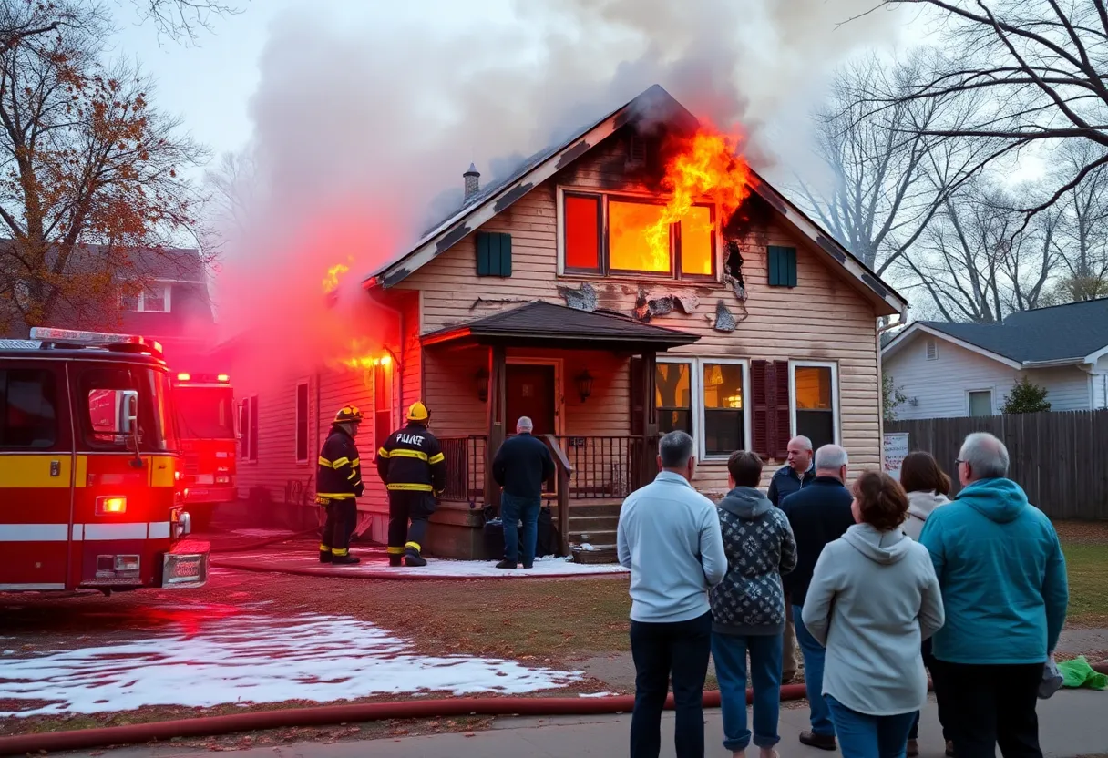 Firefighters battling a house fire in Kansas City