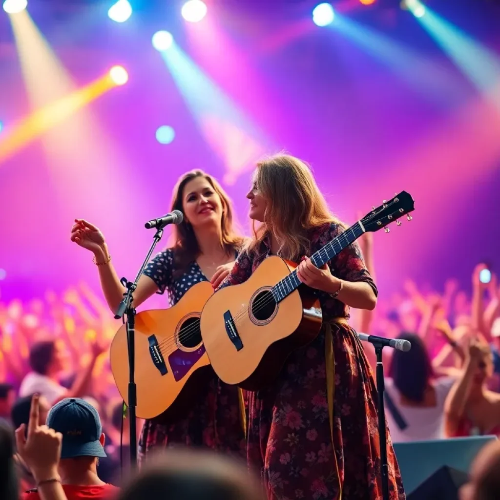 Mother-daughter duo performing at a lively concert in Kansas City